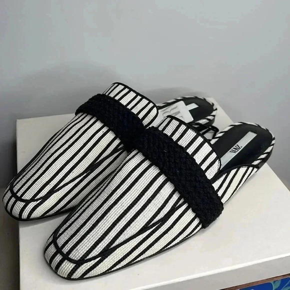 Zara Black & White Stripped Mules - Picture 3 of 9